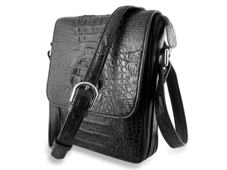 Мужская наплечная сумка из натуральной кожи каймана