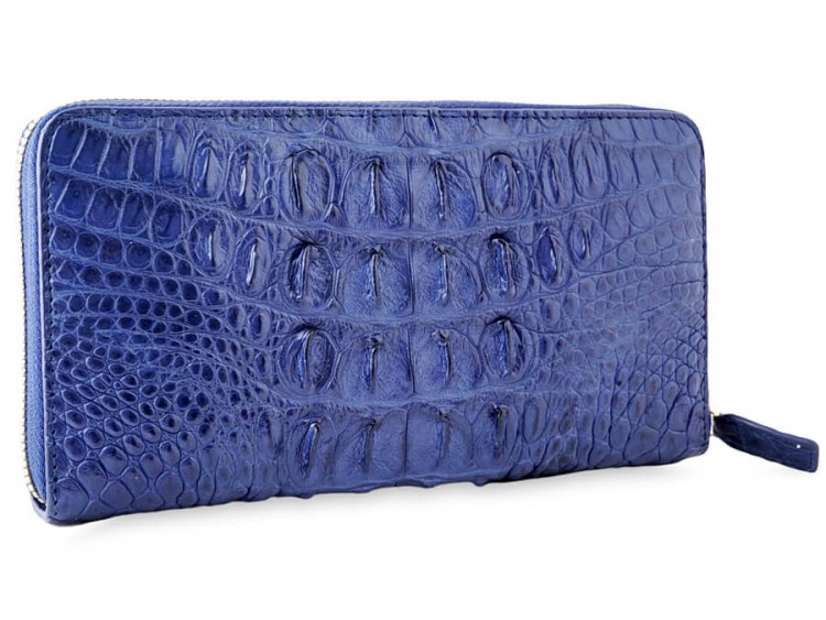 Стильное мужское портмоне на молнии из кожи крокодила Navy blue