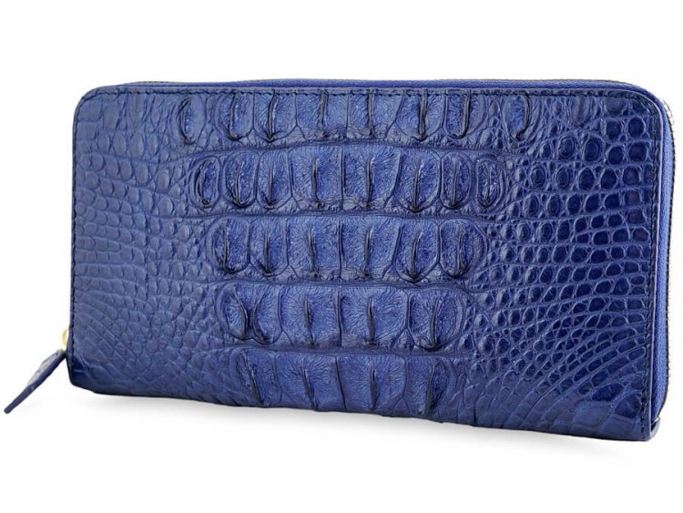 Стильное мужское портмоне на молнии из кожи крокодила Navy blue