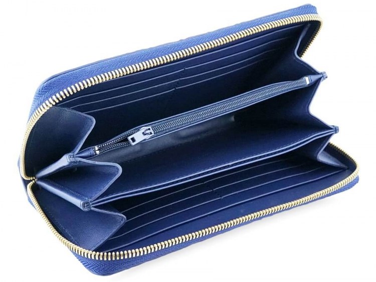 Стильное мужское портмоне на молнии из кожи крокодила Navy blue
