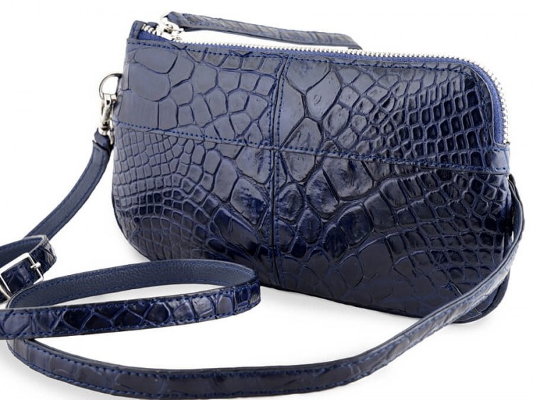 Оригинальная небольшая сумочка из натуральной кожи крокодила Navy Blue