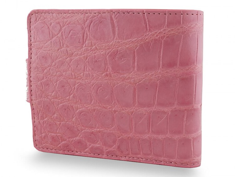 Необычный кошелек на хлястике из кожи с брюха крокодила Pink