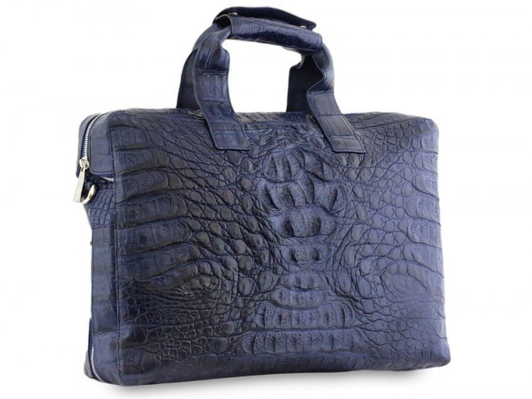 Стильная деловая сумка из настоящей кожи крокодила Navy Blue