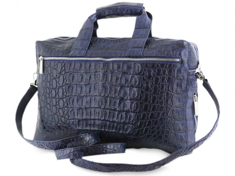 Стильная деловая сумка из настоящей кожи крокодила Navy Blue