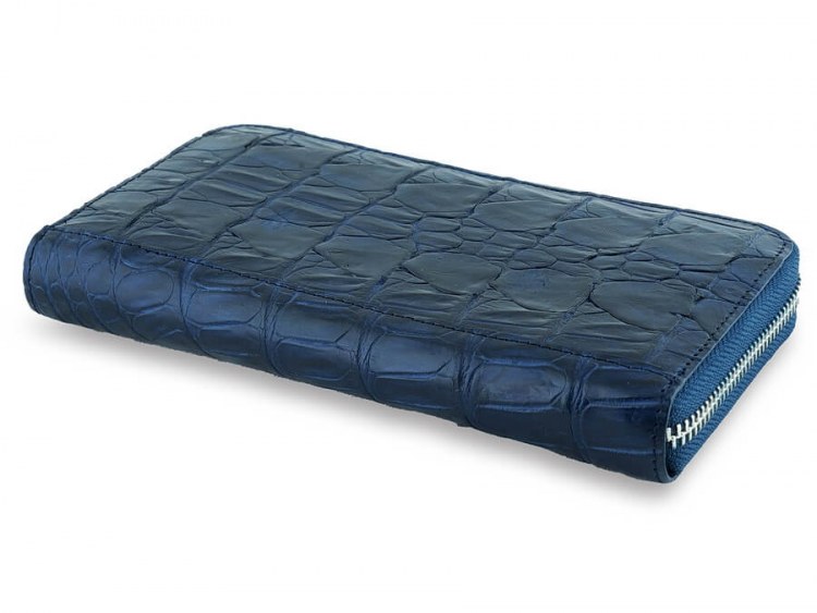 Мужской лопатник на молнии из натуральной крокодиловой кожи Navy Blue