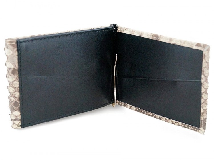Двойной зажим для денег из натуральной кожи питона Grey matte