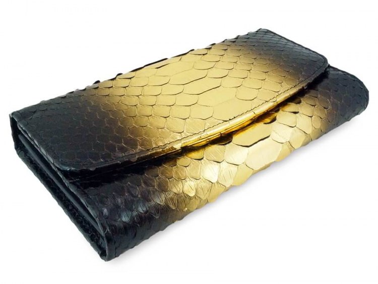 Эксклюзивный женский кошелек из натуральной питона Magic Black/gold