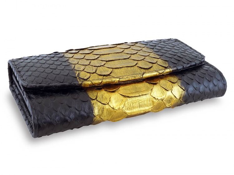 Эксклюзивный женский кошелек из натуральной питона Magic Black/gold