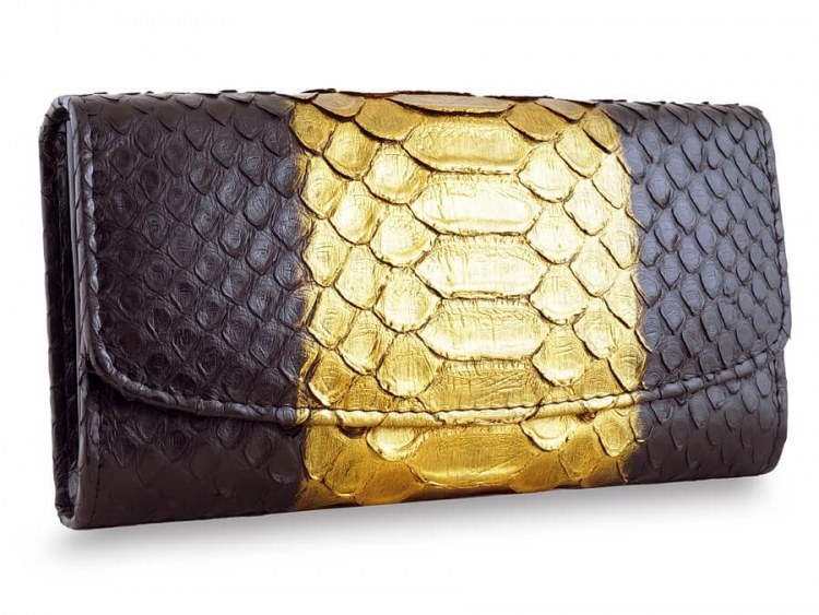 Эксклюзивный женский кошелек из натуральной питона Magic Black/gold