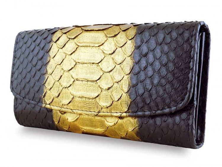 Эксклюзивный женский кошелек из натуральной питона Magic Black/gold