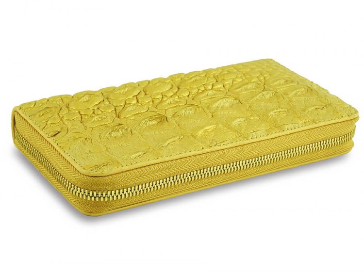 Крутое портмоне на молнии из натуральной кожи крокодила Gold