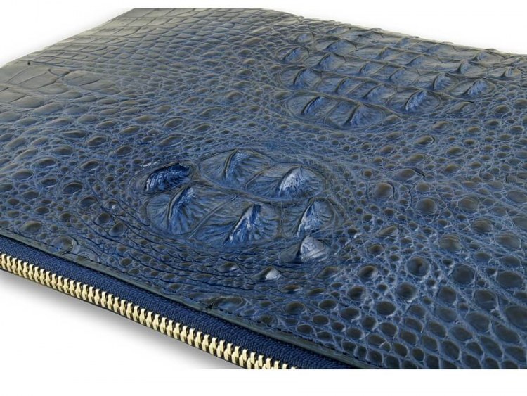 Стильная папка из натуральной кожи сиамского крокодила Navy Blue