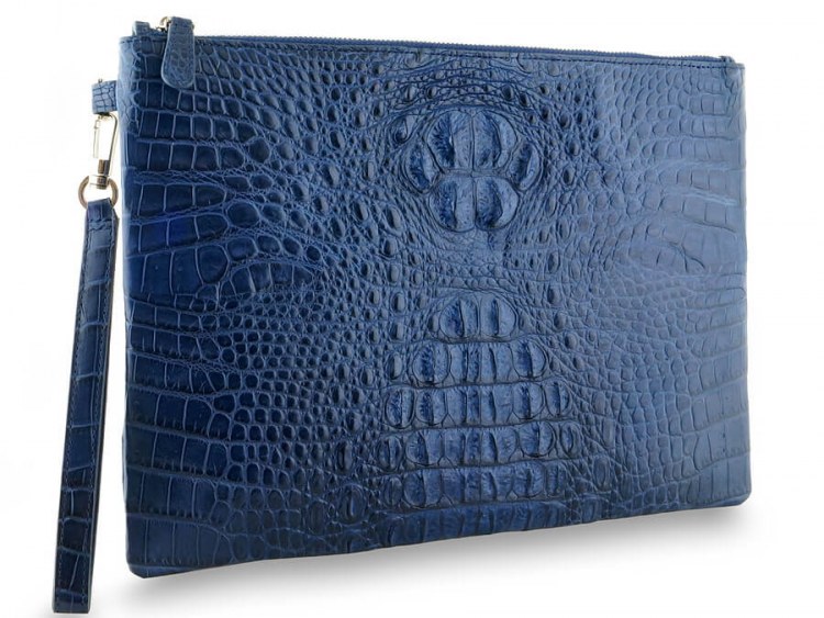 Стильная папка из натуральной кожи сиамского крокодила Navy Blue