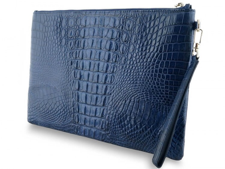 Стильная папка из натуральной кожи сиамского крокодила Navy Blue