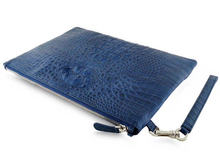 Стильная папка из натуральной кожи сиамского крокодила Navy Blue