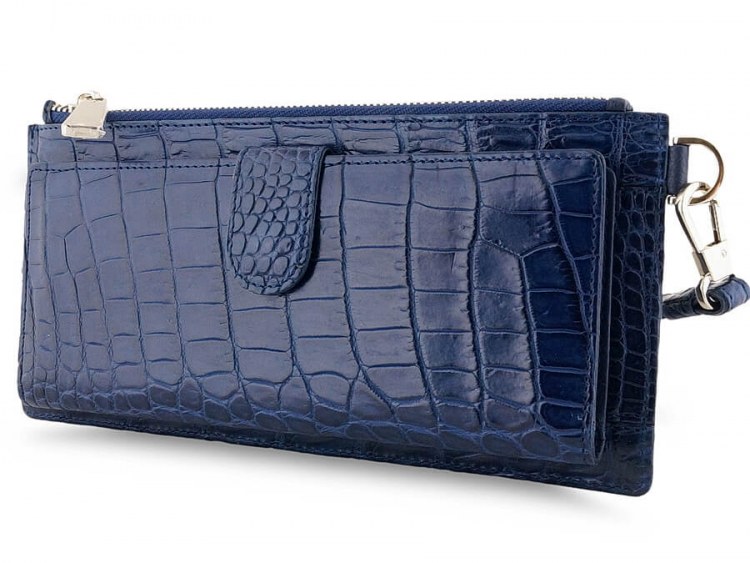 Стильное портмоне-клатч из натуральной кожи крокодила Navy Blue