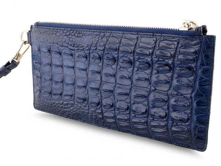 Стильное портмоне-клатч из натуральной кожи крокодила Navy Blue