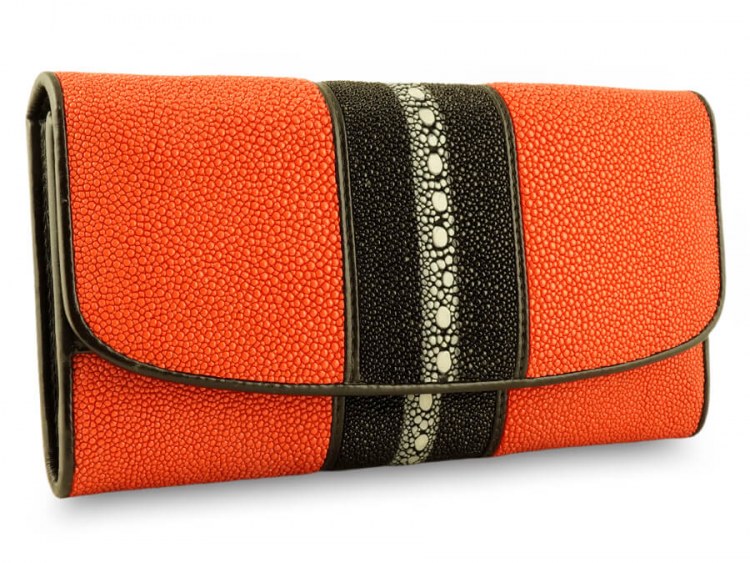 Необычное женское портмоне из кожи ската Exotic Orange