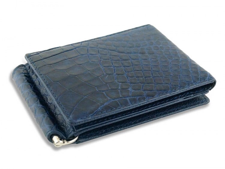 Двухсторонний зажим для денег из кожи аллигатора Navy Blue