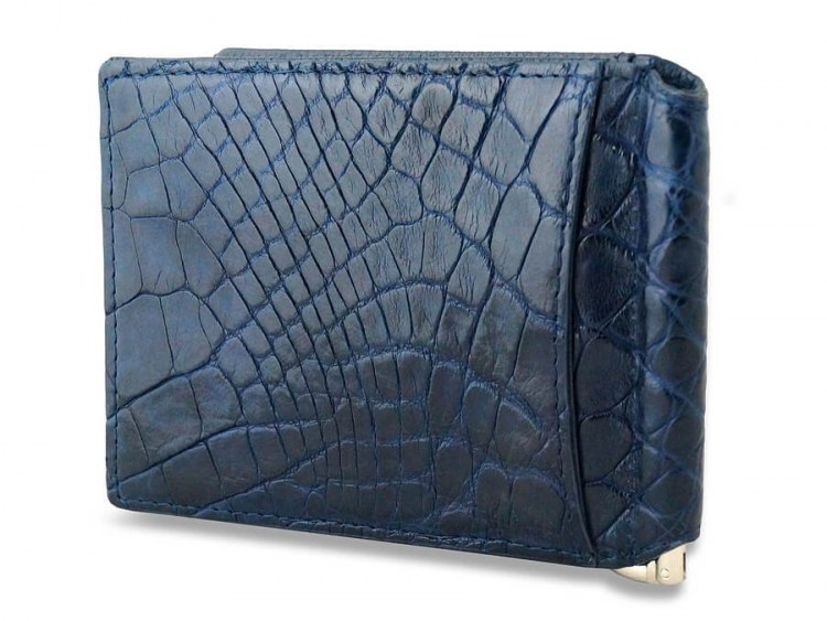 Двухсторонний зажим для денег из кожи аллигатора Navy Blue