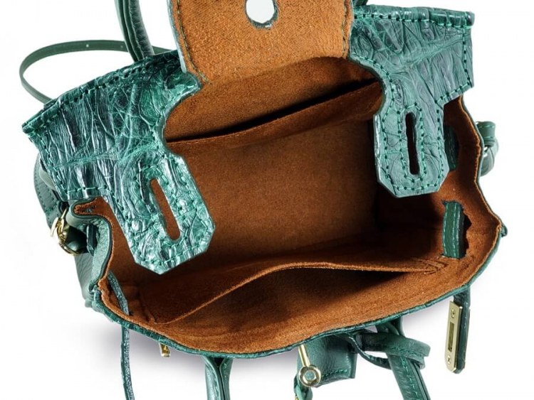 Небольшая зеленая женская сумочка из натуральной кожи крокодила