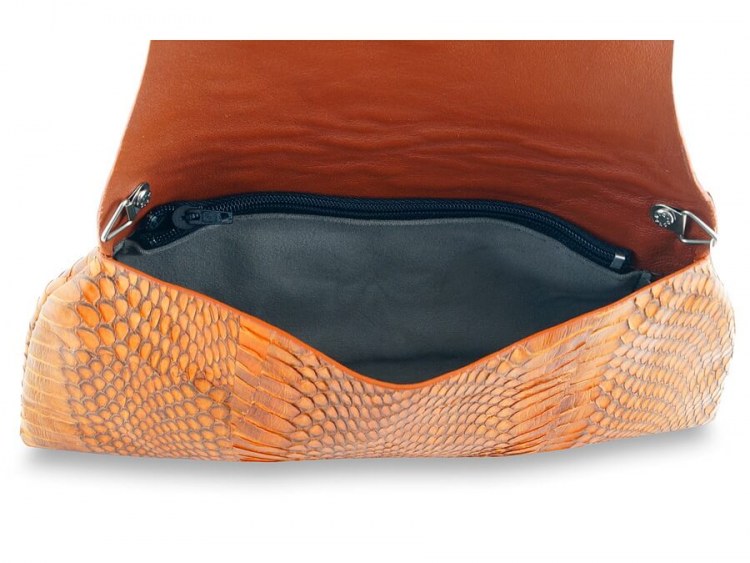 Оригинальный женский клатч на цепочке из кожи кобры Orange